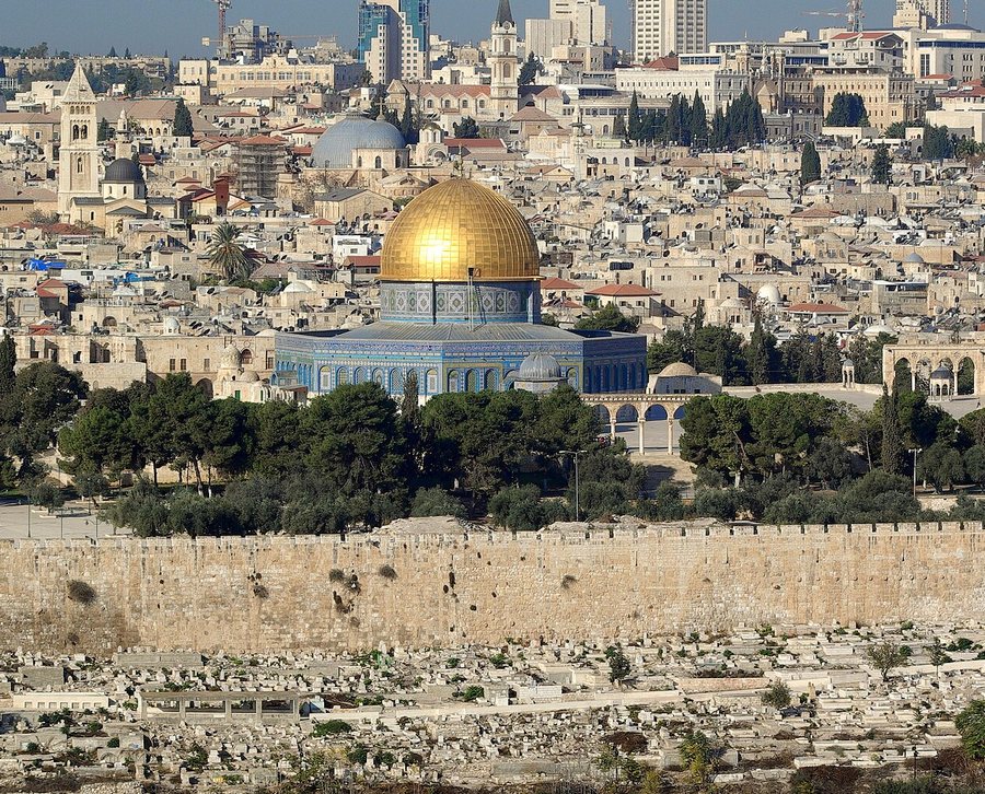 Jerusalem seen from the east, with the old city wall and the Temple Mount.